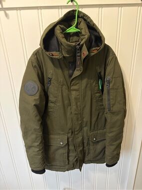 C&A Men's Green Utility Winter Parka Coat Hooded Jacket - Size Small